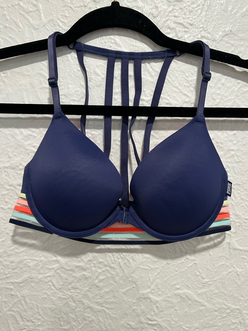 Victoria's Secret Navy Blue Push-Up Bra with Multicolor Striped Band